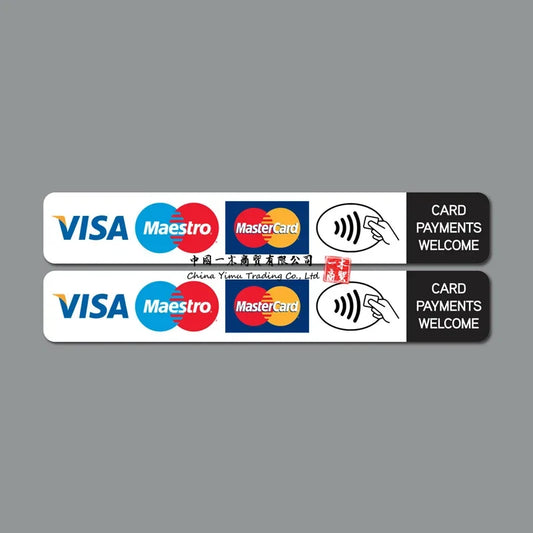 2 X Contactloze Betalingskaarten Geaccepteerd Sticker Taxi Winkel Visa Mastercard