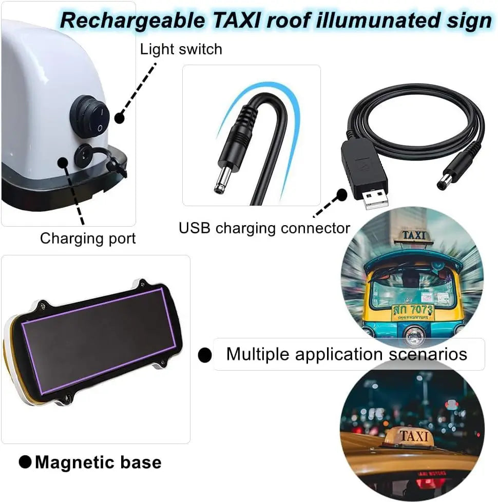USB Oplaadbaar Batterij Taxi Bord Licht, Dak Taxi Bord met Magnetisch Waterdicht Taxi Cab Dak Verlicht Bord